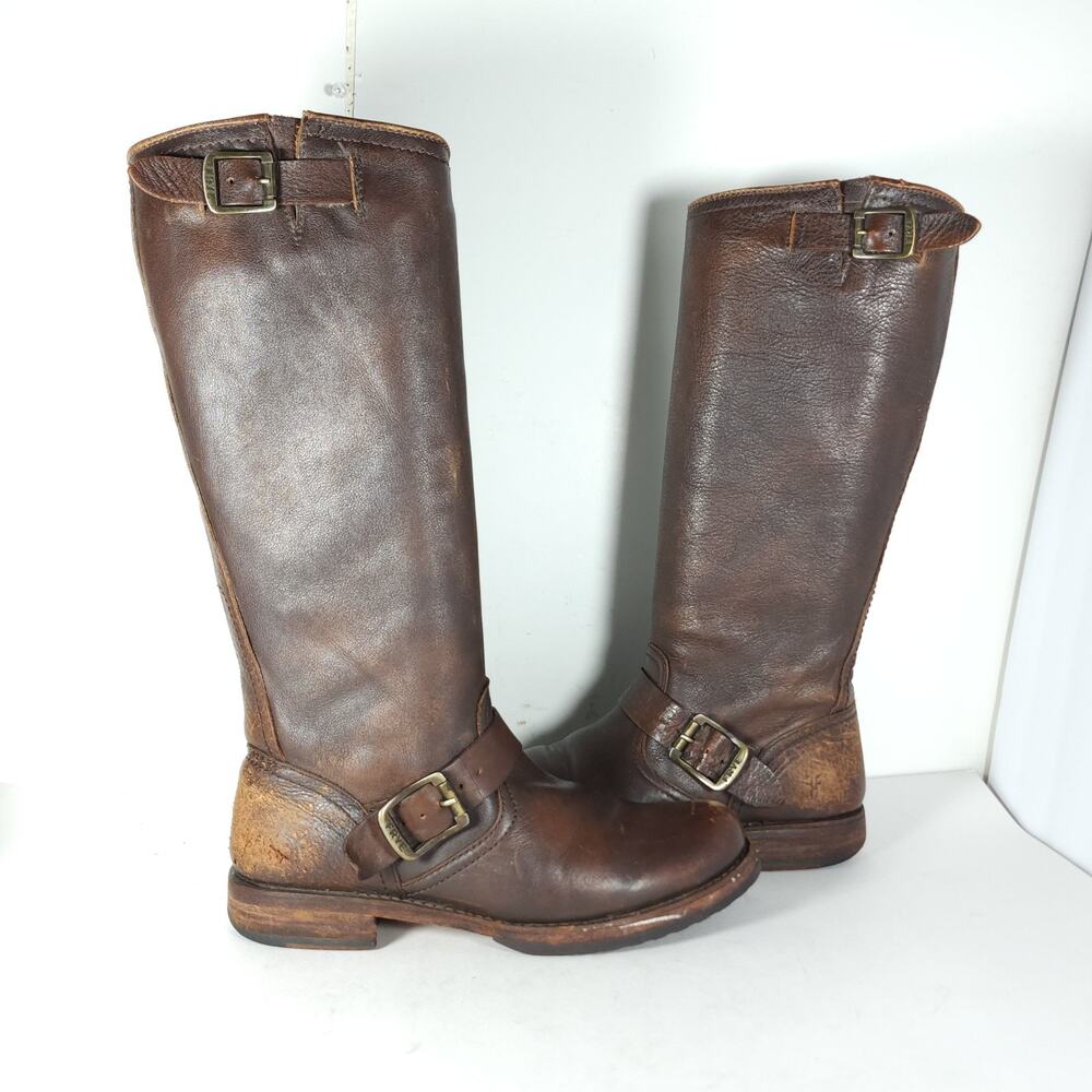 Frye Women's Veronica Slouch US 7,5B Brown Distressed Leather Engineer Boots - Picture 7 of 16
